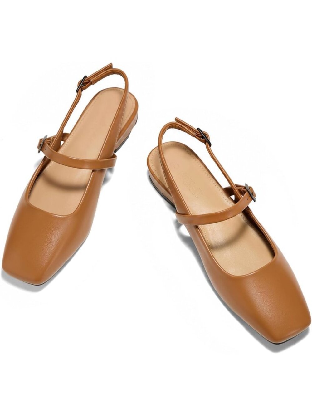 Women's Brown Slingback Lambskin Insole Square Toe Mules Slip On Flats Shoes